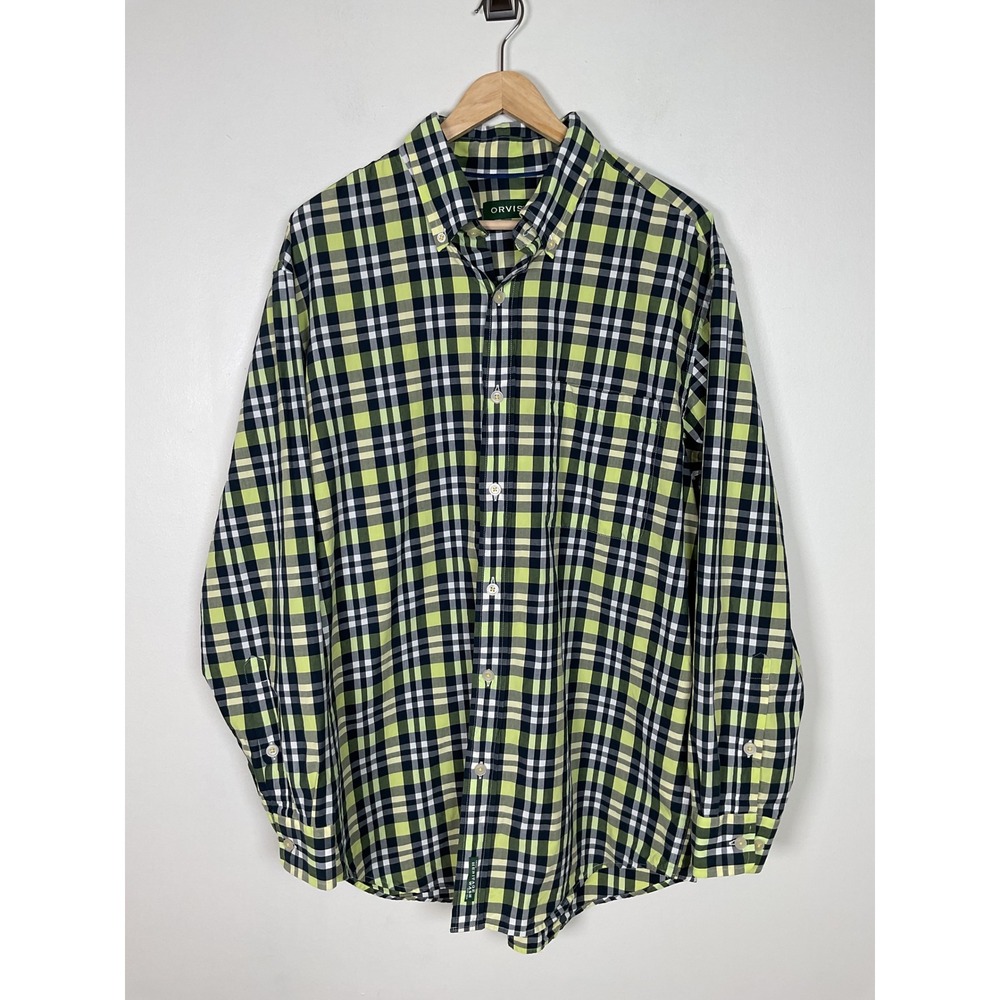 Orvis Mens Heritage Wash Plaid Button Down Shirt Long Sleeve Casual Size Large‎